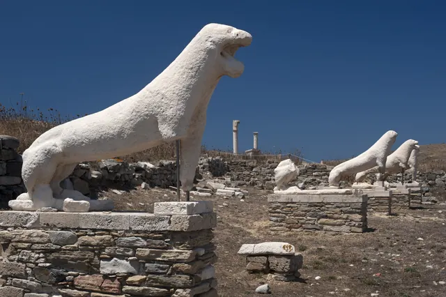 Archaic marble lions lining the sacred way on Delos