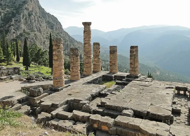The temple of Apollo at Delphi, where the Serpent Column first stood