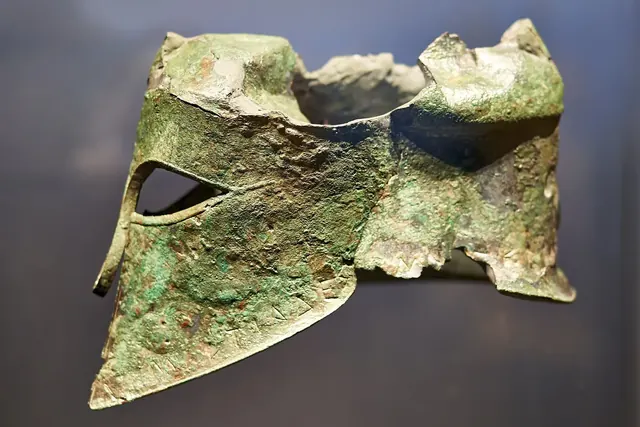 Helmet dedicated by Miltiades at Olympia, inscribed with his name, c. 490 BC (Olympia Museum)