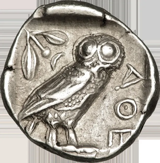 Athenian silver tetradrachm with the owl of Athena, 5th century BC