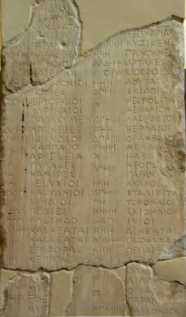 Stone with the Athenian tribute lists of the Delian League, 439–432 BC (Epigraphic Museum, Athens)